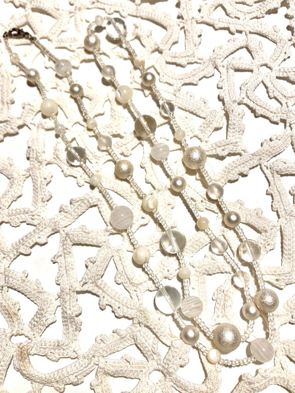 Vintage Murano White & Clear Glass Beaded Strand Necklace